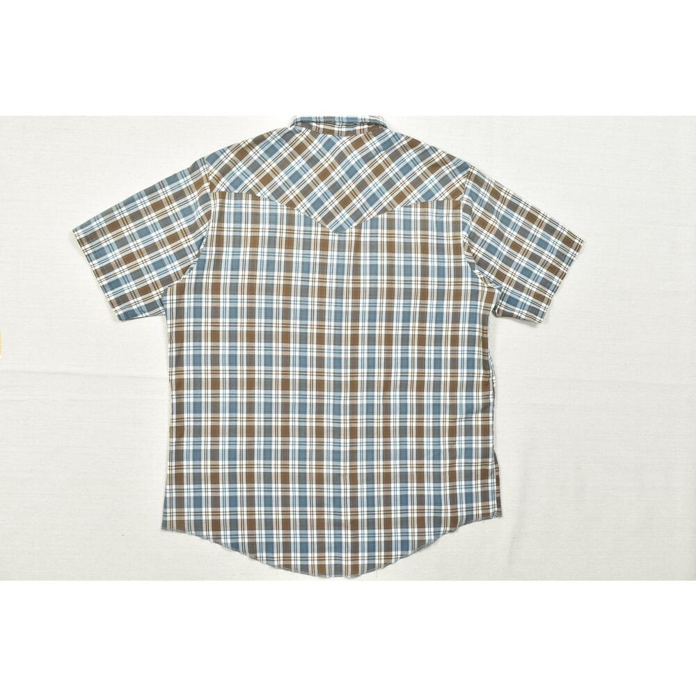 Western Frontier Men's Brown Blue Plaid Snap Button Shirt Short Sleeve Size L - Picture 2 of 8